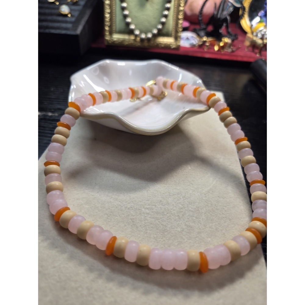 Madewell Acrylic Beaded Necklace 18in Pink Orange Neutral Boho Minimalist - Picture 2 of 4